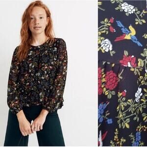 Madewell Black Floral Long-Sleeve Sheer Blouse